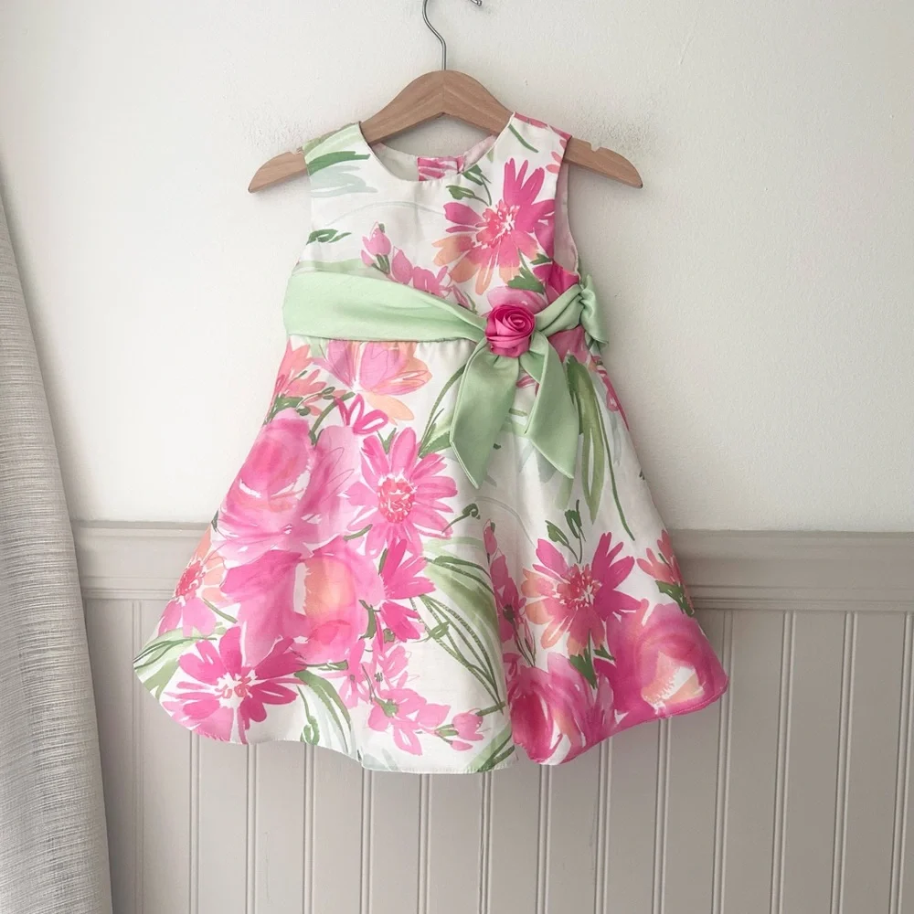 George Rose Knot Pink and Green Floral Kids Girls 24 Months Dress